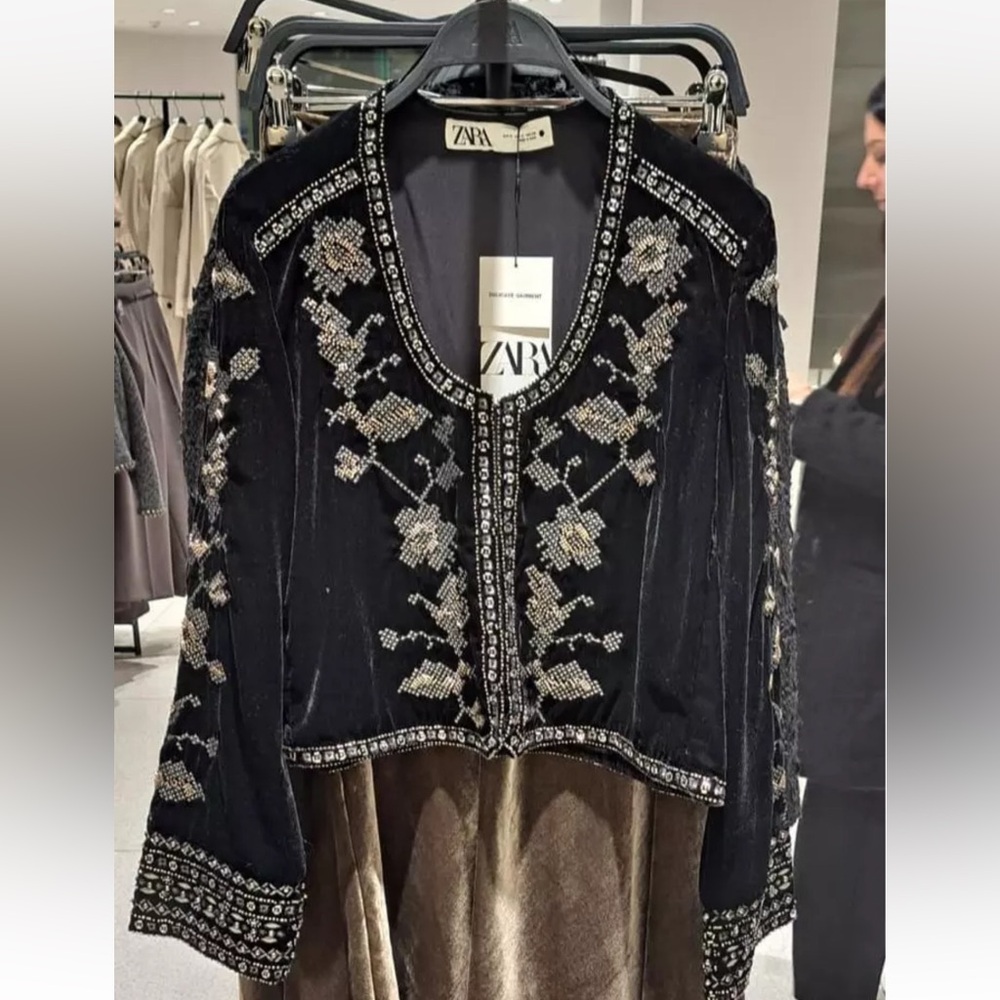 Zara VELVET Embroidered JACKET NWT